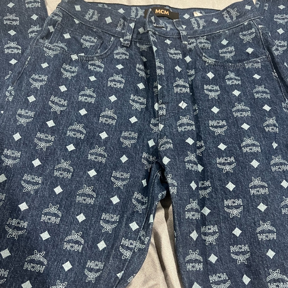 MCM Blue Straight Jeans with Unique Print